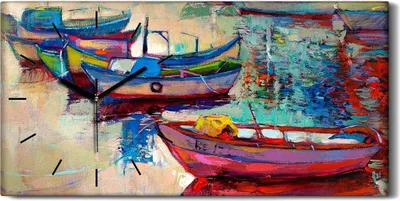 Produktbild von Wandbild Leinwand Bilder Wanduhr 60x30 Foto Bild Seelandschaft Boote Ozean - schwarze Hände