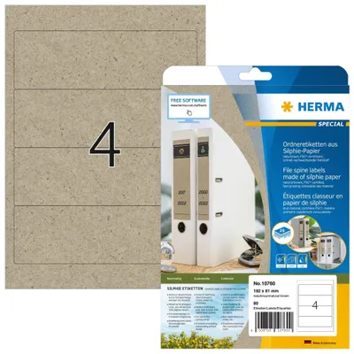 Zdjęcie produktu dla HERMA 10760 Etykiety do folderów 192 x 61 mm naturalny brązowy klej permanentny 80 szt.