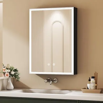 Obrázek produktu pro Zrcadlová skříňka do koupelny s LED osvětlením, rozměry 40 x 60 x 12,5 cm. Koupelnová zrcadlová skříňka s nastavitelnými policemi a dotykovým spínačem, s 3 teplotami barev, stmívatelná, bez mlhy