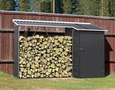 Produktbild von Duramax Metall Kaminholzregal  mit Dach und Schuppen / Holzlager / Kaminholzunterstand Maße H. 161 x B. 272 x T. 108 cm