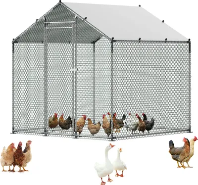 Produktbild von Geflügelgehege Hühnerauslauf - Begehbarer Außenkäfig 2 x 2 x 2 m - Mit Abdeckung - Turmdach - Sicherheitsschloss - Für Hühner, Enten & Kaninchen
