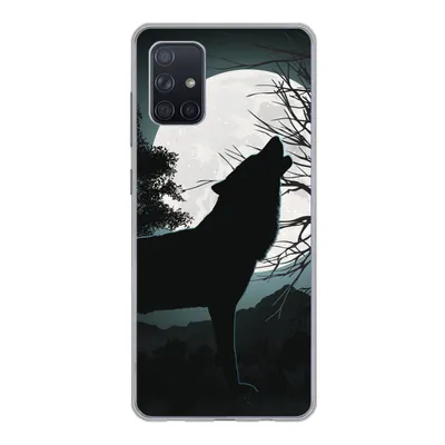 Produktbild von MuchoWow® Handyhülle Schutzhülle Hülle für Samsung Galaxy A51 Wolf - Scherenschnitt - Mond Silikon Softcase Handy Hülle - Schutzabdeckung