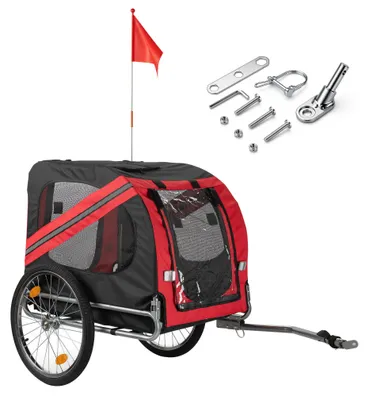 Produktbild von Wiltec Hunde Fahrradanhänger 220x700x78cm rot-schwarz mit Sicherheitsdrehkupplung, Lastenanhänger Fahrrad mit Fliegengitter & Regenschutz