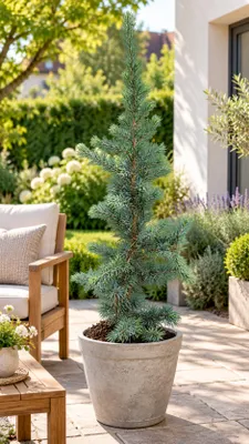 Zdjęcie produktu dla Jałowiec himalajski 'Mr. Blue' – Cedrus deodara – zimozielony, karłowy krzew iglasty, idealny do ogrodu, tarasu i donic – wysokość ok. 80 cm, włącznie z donicą