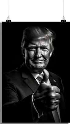 Zdjęcie produktu dla Plakat Donald Trump - Plakat Thumbs Up - Plakat czarno-biały - Plakat portretowy - 61x91cm - Idealny do oprawienia w ramkę