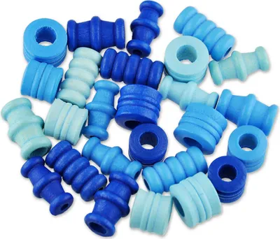 Produktbild von 28 Holzperlen  10-20mm  blau durchgebohrt Holzkugel geriffelt basteln fädeln Holz Perle