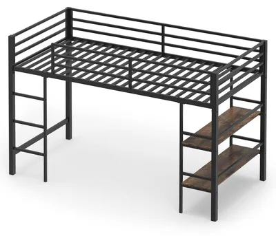 Zdjęcie produktu dla Łóżko piętrowe COSTWAY o wymiarach 90x200 cm z drabiną i barierką ochronną, łóżko piętrowe z 2 półkami i stelażem, łóżko dziecięce, łóżko pojedyncze