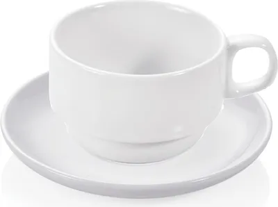 Produktbild von 24x Tasse Obertasse + Untertasse 180 ml, weiß, Porzellan, Kaffeetasse