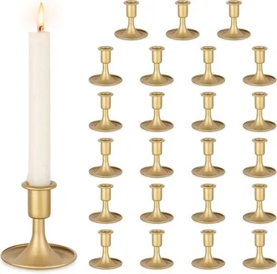 Produktbild von Famanu Set von 24 goldenen Kerzenhaltern - für Hochzeiten und Wohnraumdekoration