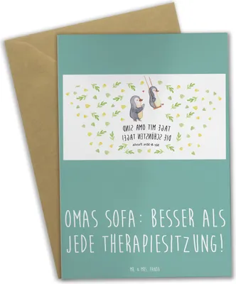 Produktbild von Mr. & Mrs. Panda Grußkarte Oma Sofa - Meeresbrise - Geschenk, Großmutter, Grußkarten, Familienmitglieder, Klappkarte, osterkarte, einladungskarten, glückwunschkarten, Omi