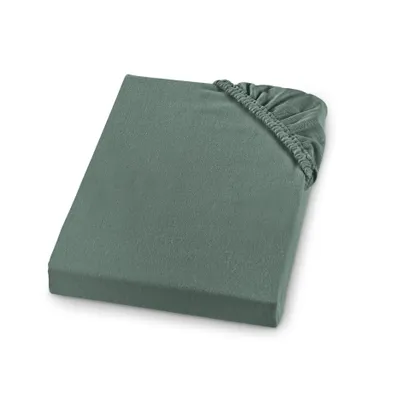 A close-up, studio shot of a fitted sheet on a white background.