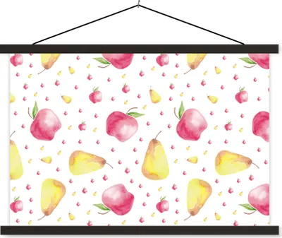 Produktbild von MuchoWow® Textilposter Birnen - Äpfel - Aquarell 150x100 cm mit schwarzem Rahmen - Schlafzimmer