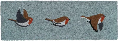 Imagen del producto de Alfombrilla para puerta ESSCHERT DESING, atrapa suciedad, diseño de puerta, color azul, 25x75 cm, alfombrilla de coco, motivo de pájaros