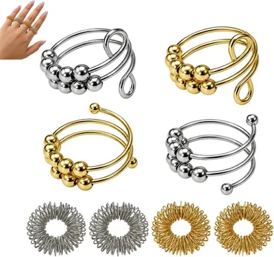 Produktbild von Akupressurringe – Set mit 8 Stück – Anti-Stress-Ring – Verstellbar – Edelstahl
