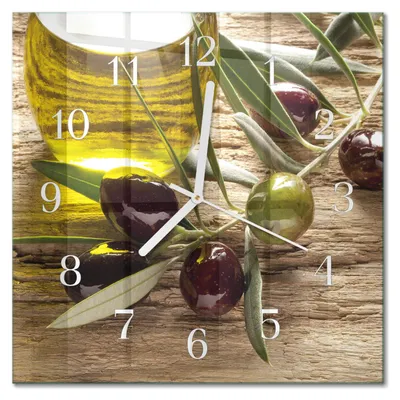 Produktbild von Tulup Glasuhr Wanduhr Küchenuhr Echt-Glas 30x30 cm Modern Dekorativ Geräuschlos Weiße Zeiger - Olivenöl