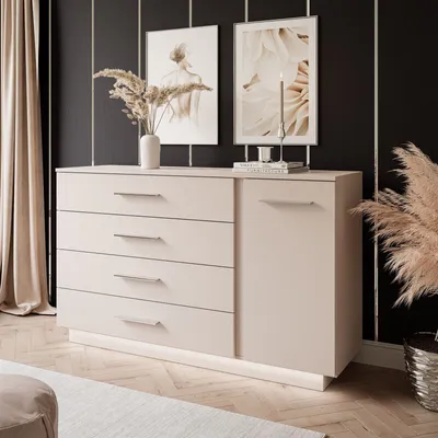 Produktbild von Kommode LINA KASCHMIR II 1D4S mit LED Beleuchtung Chrom Griffe