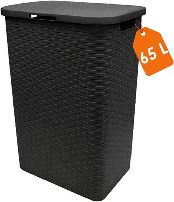 Produktbild von Famanu Wäschekorb 65 Liter - Anthrazit mit Deckel in Rattan-Optik