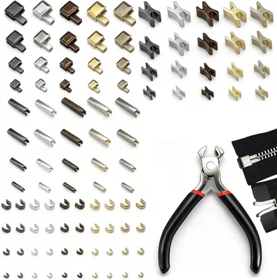 Produktbild von Reißverschluss Reparaturset 100-teilig, 5 Farben, 4 Größen, für Jacken, Jeans