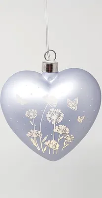 Produktbild von LED Hängedeko Herz BLUMENWIESE pastell lila 12cm Glas mit Timer Formano F25