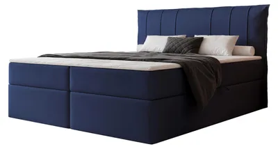 Produktbild von Boxspringbett TERENZO 140x200 Paneel-Optik Bettkasten Bonellmatratze Marineblau