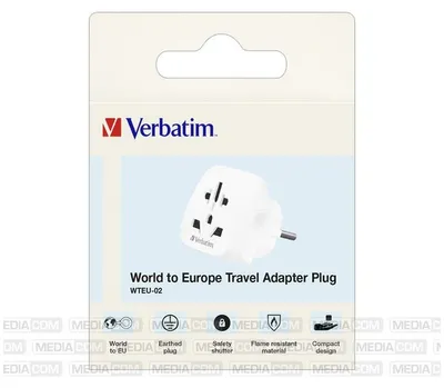 Produktbild von Verbatim WTEU-02, Typ F, Universal, Gerade, Gerade, Typ A, Typ B, Typ C (Euro-Stecker), Typ G (VK), Typ I (AU), Typ J (CH), Typ L (IT), Typ N (BR), Typ E (FR), Typ F