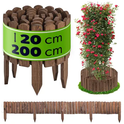 Produktbild von KADAX Beeteinfassung aus Holz, 200 x 20 cm, Holzzaun für Blumenbeet & Gemüsebeet, flexible Rasenkante für Garten, dekorative Beetzaun in Dunkelbraun
