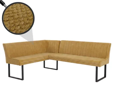 Obrázok produktu pre Rohová lavica HWC-O82, jedálenská lavica, Öko-Tex (310 g/m²) ženilková látka/textil s kovovými prvkami, 159 x 210 cm ~ horčicovožltá