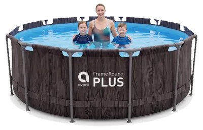 Produktbild von Avenli Frame Plus Pool 366x122 cm, Aufstellpool rund, ohne Pumpe, Dunkle Holzoptik