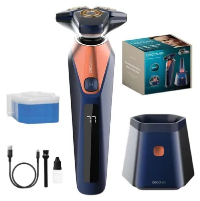 Obrázek produktu pro Cecotec PrecisionCare Saphire Pro, Rotační holicí strojek, Modrá, Černá, Nerezová ocel, Knoflíky, LCD, Baterie