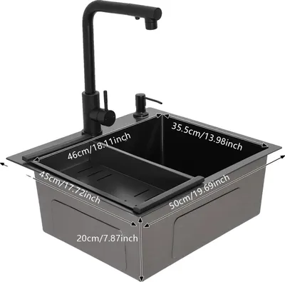 Produktbild von Küchenspüle, Edelstahl, Einzelbecken-Design, schwarz
