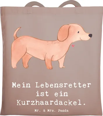 Produktbild von Mr. & Mrs. Panda Beutel Dackel Kurzhaardackel Lebensretter - Braun Pastell - Geschenk, Schultasche, Teckel, Dachshund, Tragetasche, Tote Bag, Laptoptasche, Jutetasche