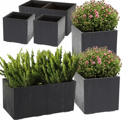 Immagine prodotto di Set di 3 vasi da fiori Lamela | KARO | cemento nero | 2x40cm, 80cm