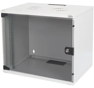 Zdjęcie produktu dla Digitus Szafa sieciowa wisząca 19" 7U rack 540x400, drzwi szyba, szary, niedzielona, niezłożona, 60kg, Szafa wisząca, 7U, 60 kg, Szary