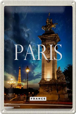 Produktbild von Blechschild Reise 20x30cm Paris France Eiffelturm Nacht Retro