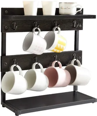 Produktbild von Famanu Kaffeetassenhalter 2-stufig - Vintage Tassenständer für die Küche - Schwarz