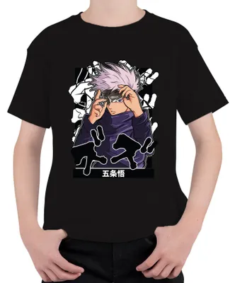 Produktbild von 五条悟 Jujutsu Kaisen Satoru Augenbinde weißes Haar Anime Ästhetik Kinder T-Shirt, Schwarz, 104