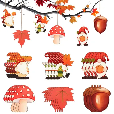 Herbstdeko aus Holz, 24 Stück, 8 cm, 6 Motive, zum Aufhängen