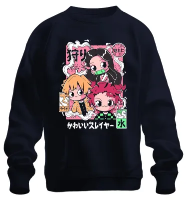 Immagine prodotto di Kimetsu no Yaiba Tanjiro Nezuko Zenitsu Cute Slayer Chibi Kawaii Unisex Felpa Pullover, Navy, L