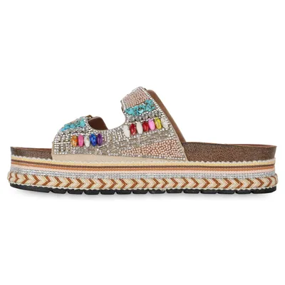 Produktbild von VAN HILL Damen Pantoletten Sandaletten Strass Zierperlen Plateau Schuhe 841100, Farbe: Beige, Größe: 36