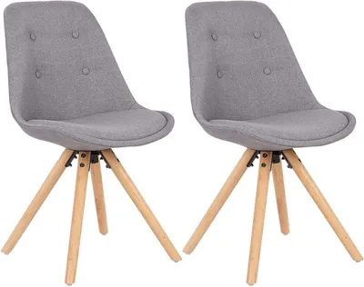 Produktbild von Besucherstuhl - Grau Stoff - Holzbeine - 2er Set - Deluxe Esszimmerstühle - Zithöhe 46cm