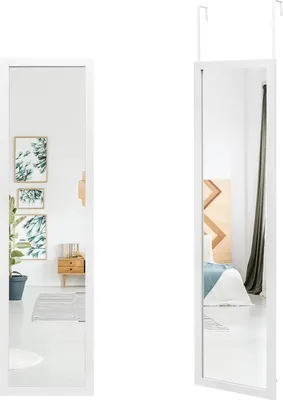 Image de Miroir corps entier - Miroir mural et de porte 2 en 1 - 33 x 120 cm - À accrocher au mur ou à la porte - Pour armoire, chambre à coucher, salon - Blanc