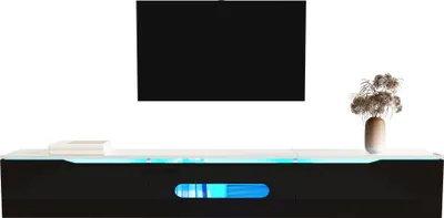 Immagine prodotto di Mobile TV Sweiko in bianco e nero, lunghezza 180 cm, superficie lucida, con illuminazione LED a 16 colori, installabile a parete