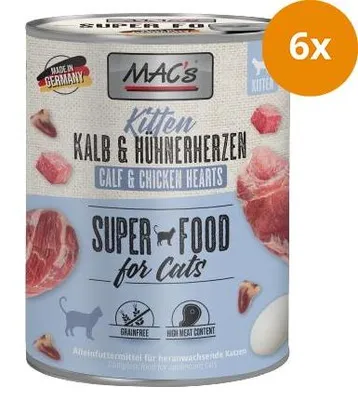 Produktbild von MAC's KITTEN KALB & HÜHNERHERZEN, Kitten, jede Rasse, Huhn, Herz, Kalbsfleisch, 800 g, Getreidefrei