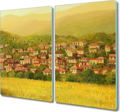 Produktbild von Coloray Hackbrett Küchenbrett Kochplattenabdeckung Schneidebrett Herdabdeckplatte 2x30x52 cm - Bäume Stadt Bergnatur