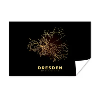 Produktbild von MuchoWow® Poster Dresden - Gold - Stadtplan - Karte 90x60 cm - Schlafzimmer