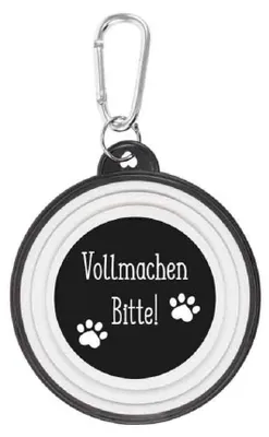 Zdjęcie produktu dla Miska dla psa „Vollmachen bitte Walkies” marki bb-Klostermann – składana miska dla psa na wynos
