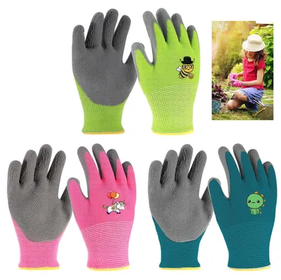 Produktbild von 3 Paar Gartenhandschuhe für Kinder von 2-4 Jahren, Kinderarbeitshandschuhe mit Latexbeschichtung, rutschfeste Schutzhandschuhe für den Garten, Gartenhandschuhe für Kinder, Jungen und Mädchen