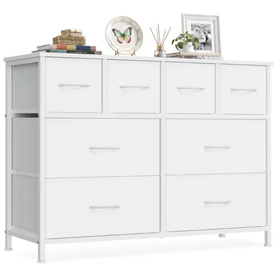 Produktbild von SONGMICS Kommode mit 8 Stoffschubladen, Aufbewahrungsschrank mit Metallrahmen, 98,7 x 30 x 74,7 cm, Weiß