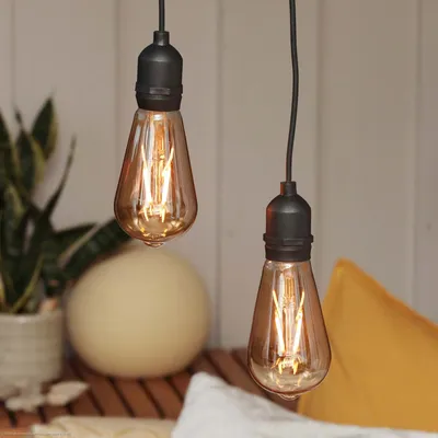 Produktbild von 2er Set Outdoor Vintage Hängelampe + Fernbedienung, gold ST64, dimmbar