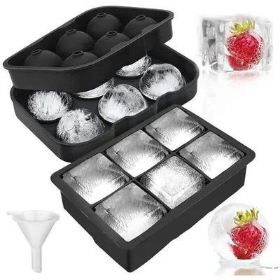 Immagine prodotto di Set da 2 stampi in silicone per cubetti di ghiaccio: 6 sfere + 6 rettangoli, senza BPA, riutilizzabili